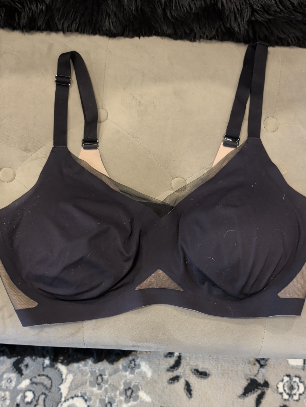 Honeylove Black Wireless Support Bra with Sheer Insets